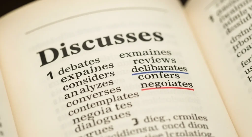 Synonyms-of -Discusses